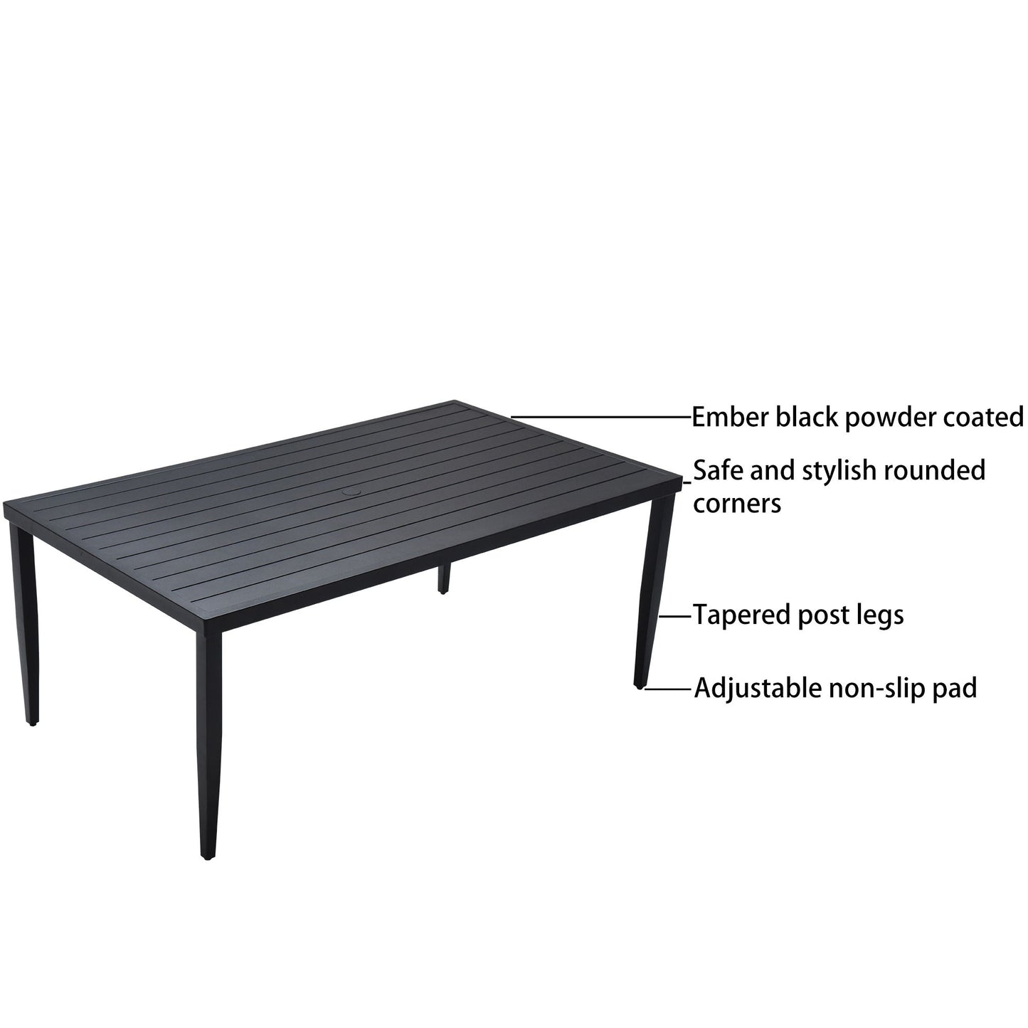 Outdoor Patio Rectangle Dining Table With Tapered Feet & Umbrella Hole