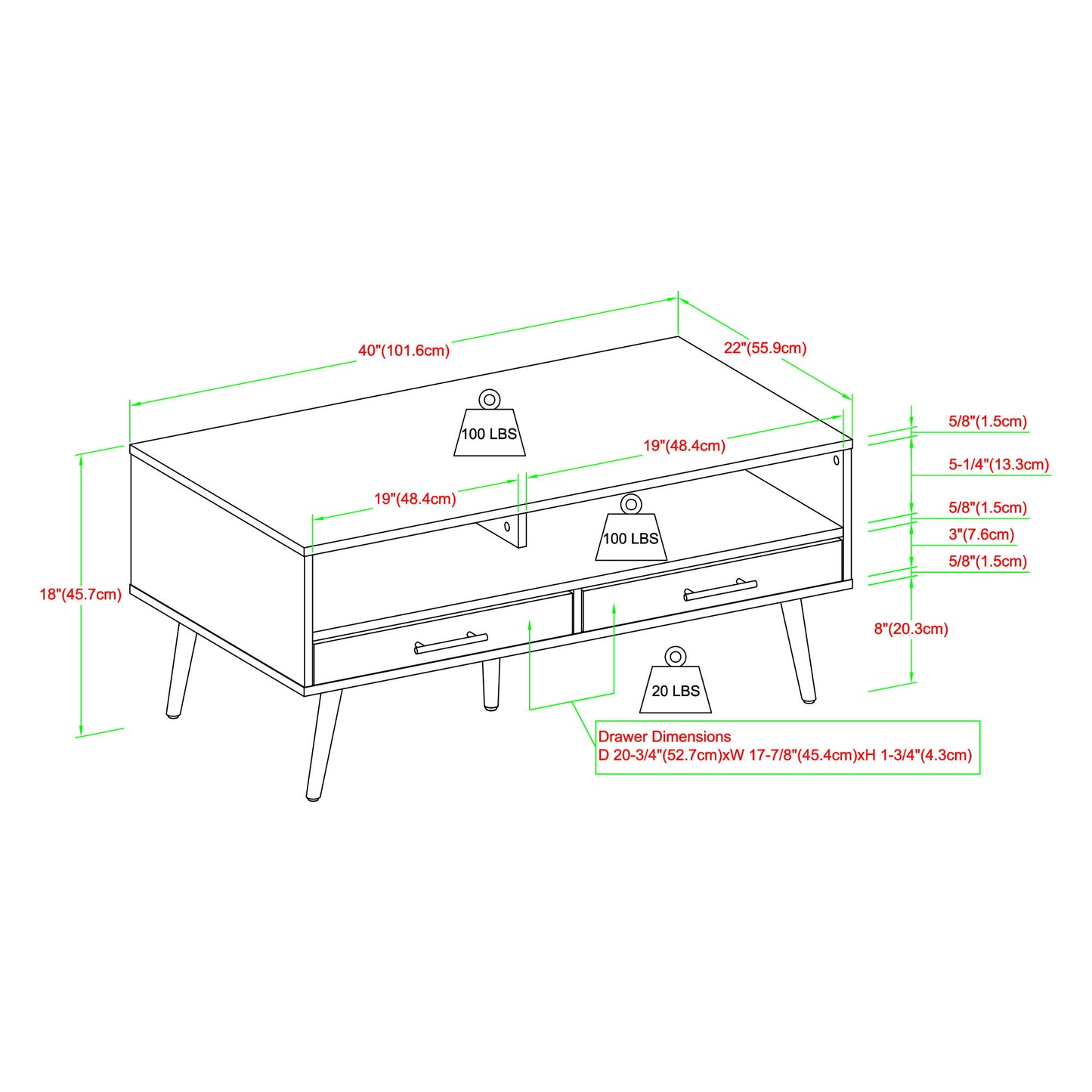 Contemporary 2 Drawer Low Coffee Table - Slate Gray