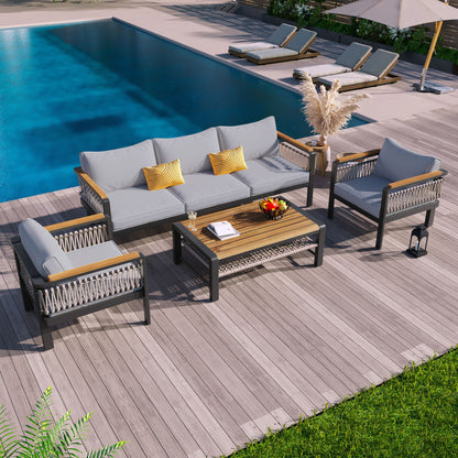 4 Pieces Outdoor Sectional Sofa Set 5 Person Patio Seating Group Outdoor Conversation Set With Cushions And A Coffee Table For Patios Hearth and Haven