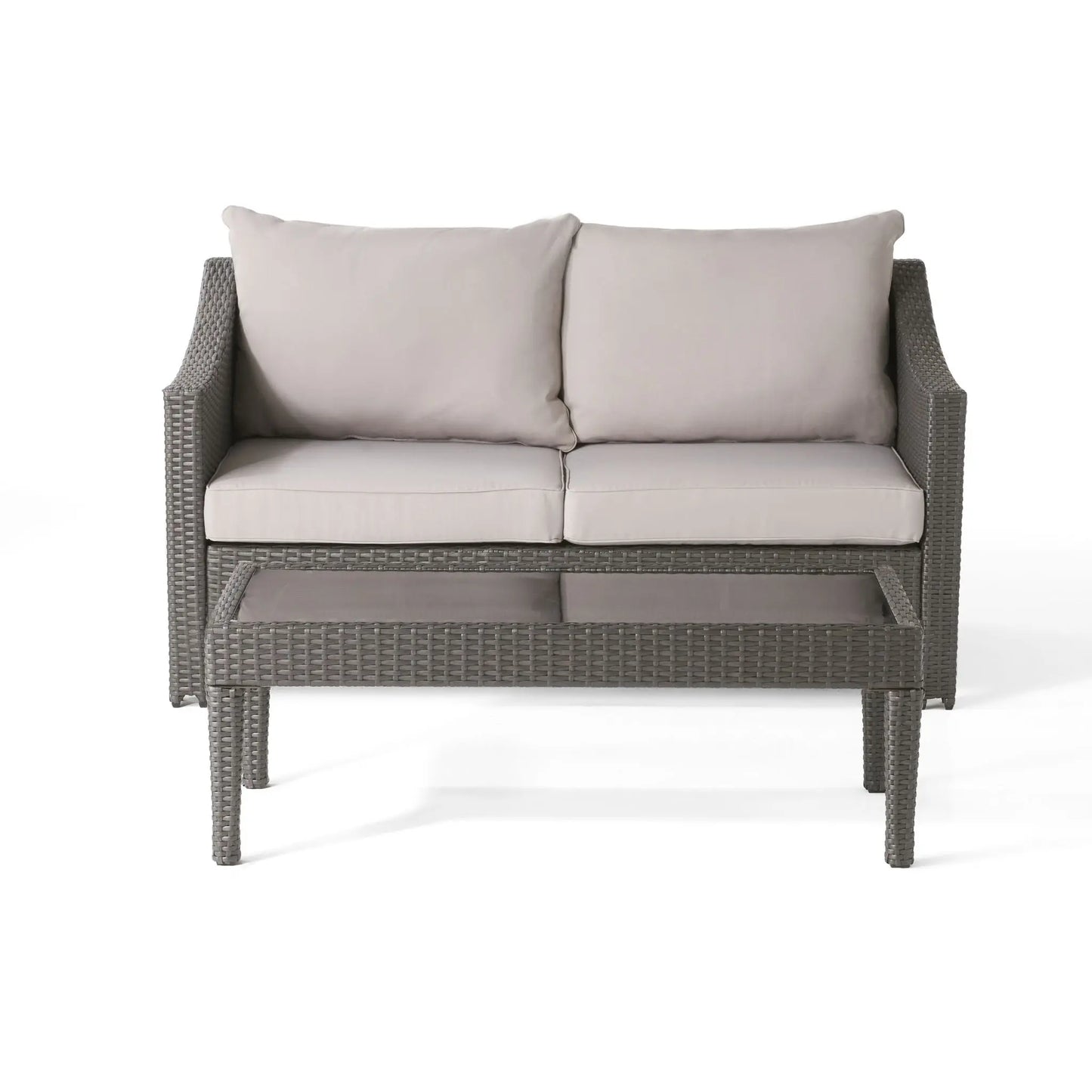 Contemporary Antibes Loveseat & Table Set Outdoor - Gray Noble House