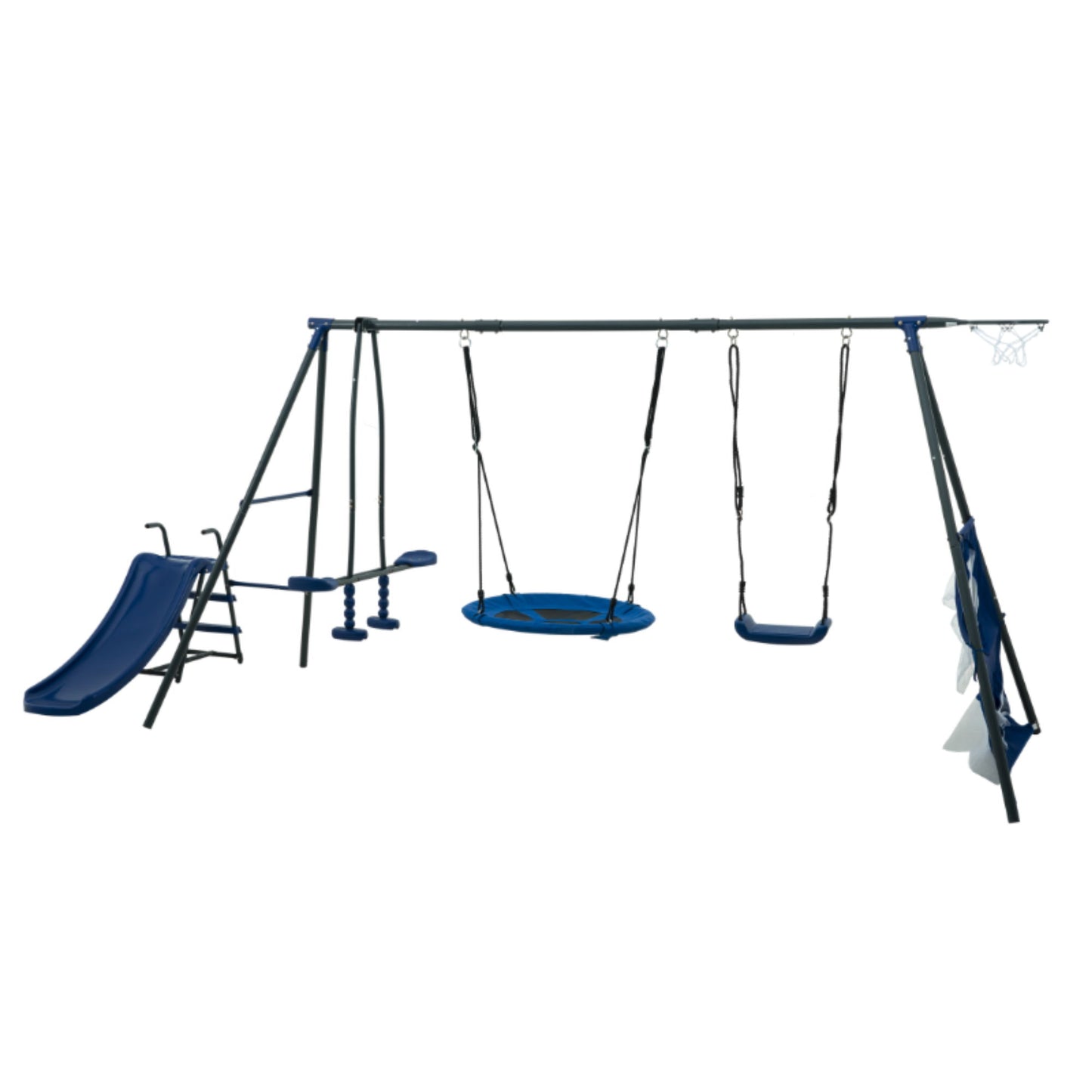 Interesting Six Function Swingset With Net Swing Metal Plastic Safe Swing Set 440Lbs For Outdoor Playground For Age 3+ With 31.5" Net Swing - Gray / Blue Daily Nest