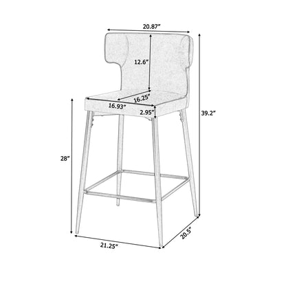 Modern Bar Stools With Upholstery And Metal Footrest (Set of 2) Noble House