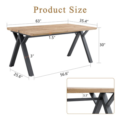 Wood Textured Dining Table With A Frame Legs.Density Board Sticker Pipe Spraying, Suitable For Various Occasions Such As Living Rooms - Black Home Essentials