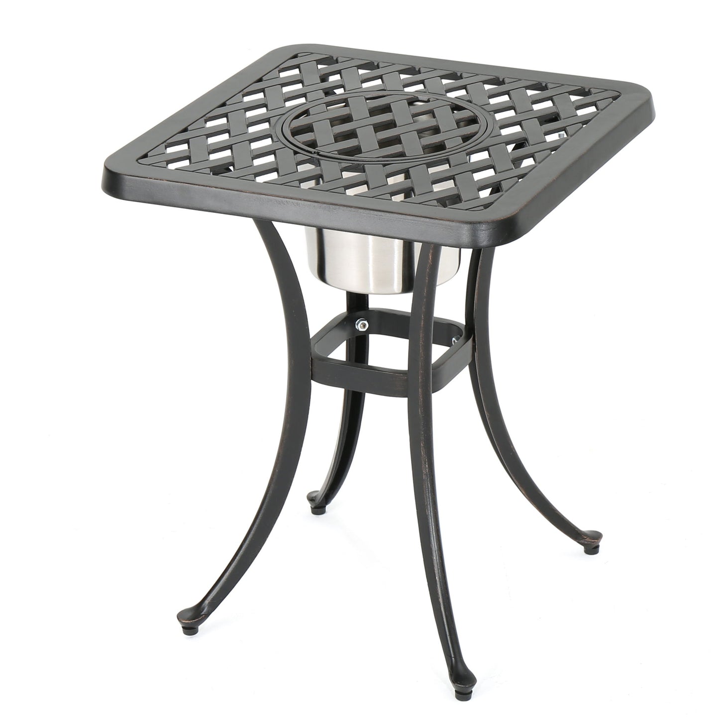 Outdoor Cast Aluminum Bistro Table With Ice Bucket - Black Copper Noble House