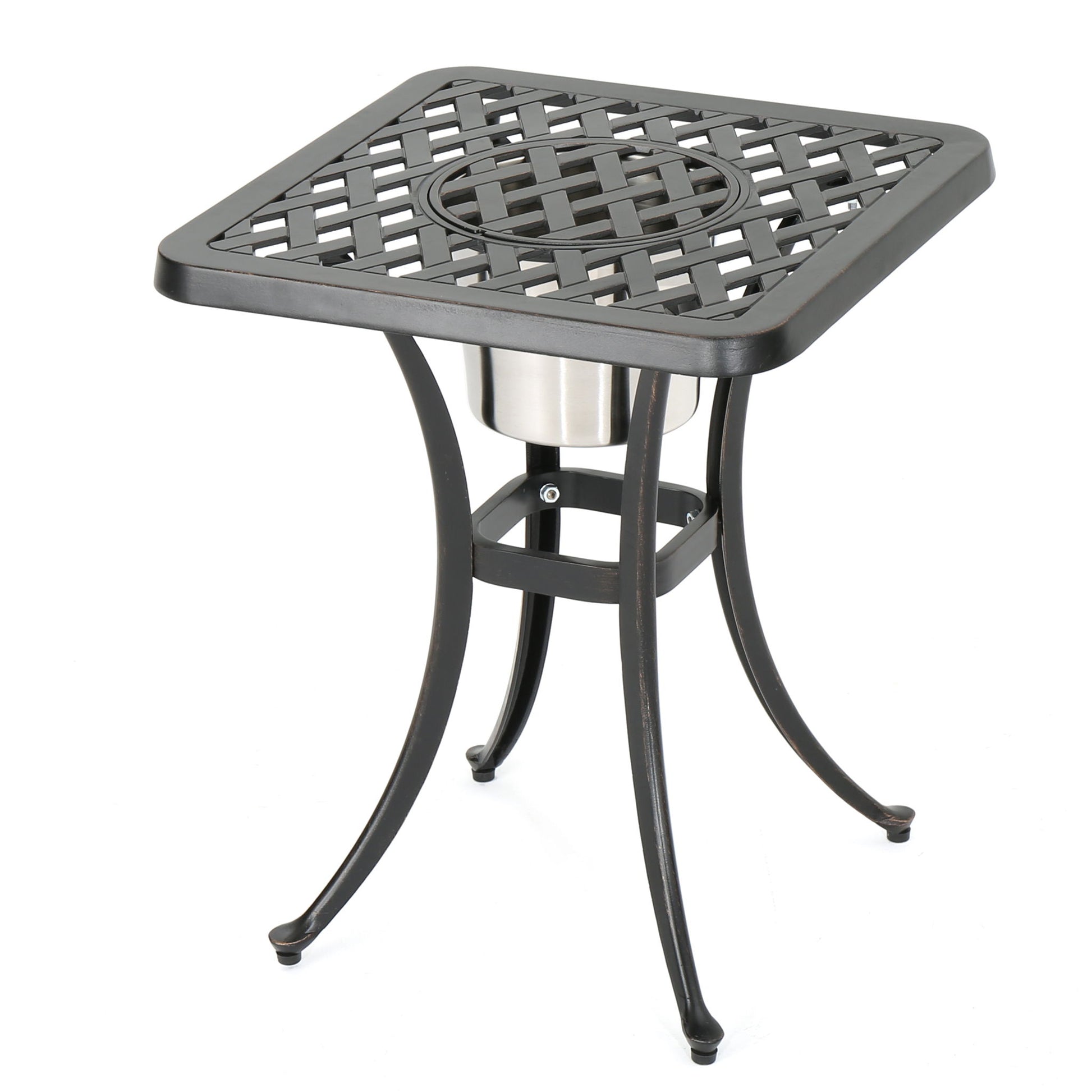 Outdoor Cast Aluminum Bistro Table With Ice Bucket - Black Copper Noble House