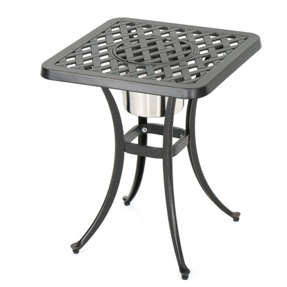 Outdoor Cast Aluminum Bistro Table With Ice Bucket - Black Copper Noble House