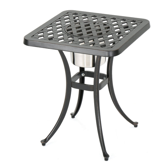 Outdoor Cast Aluminum Bistro Table With Ice Bucket - Black Copper Noble House
