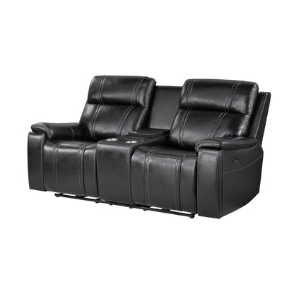 Gary - Power Reclining Loveseat With Cooler In Center Console - Black Global Furniture USA