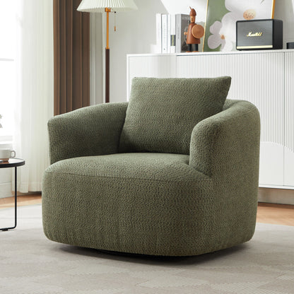 360° Swivel Barrel Sofa Chair With Throw Pillow, Chenille Upholstered Accent Chair Hearth and Haven