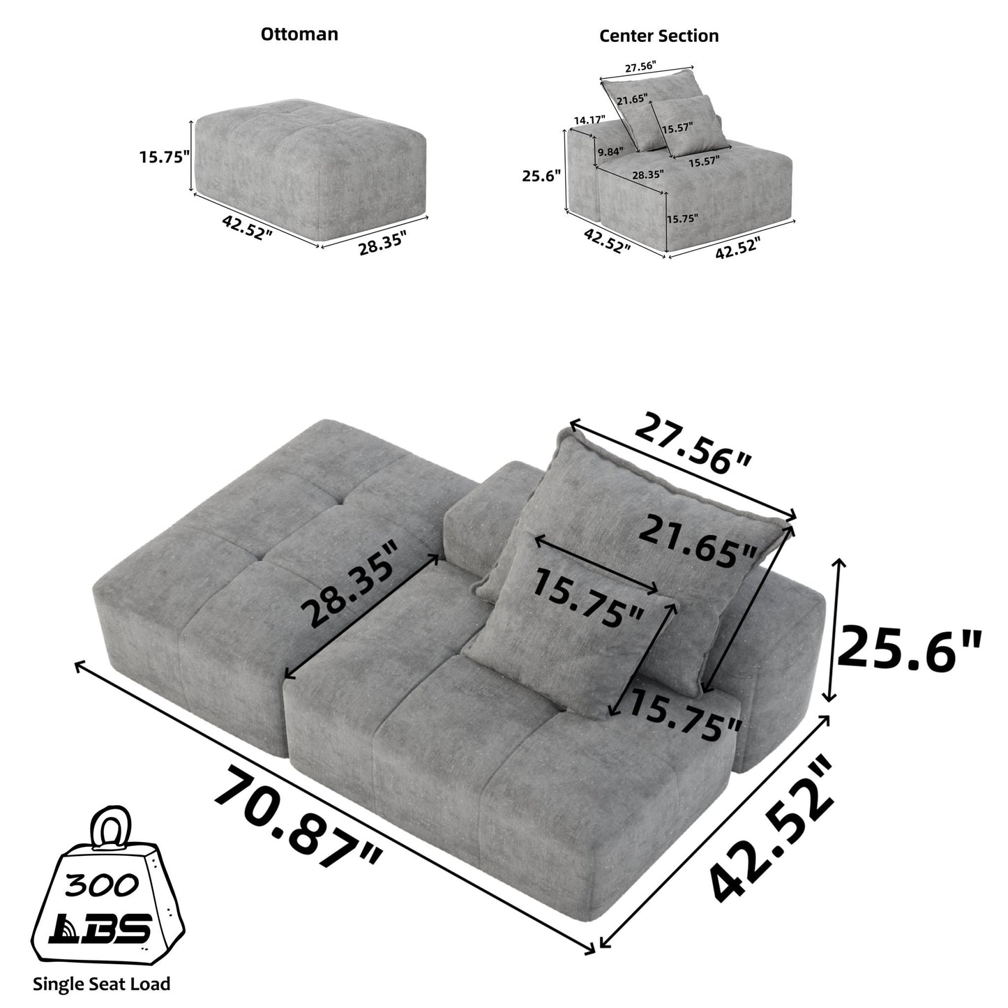 Modern Oversized Modular Sectional Sofa, Sparkling Fabric Soft Cushions With 2 Pillows Home Essentials