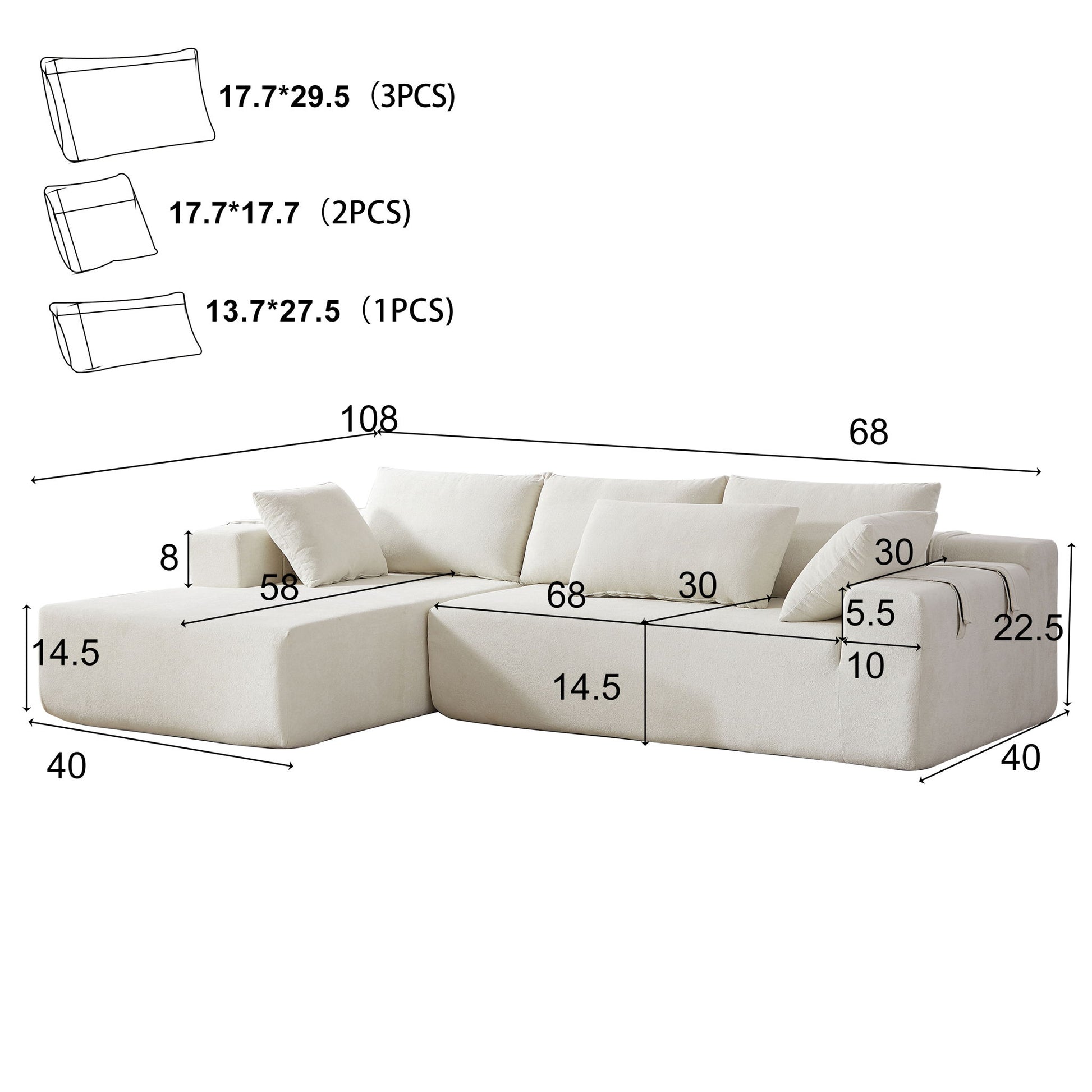 Modern Chenille Upholstered Sectional Sofa Couch Set With 6 Pillows,Free Combination Home Essentials