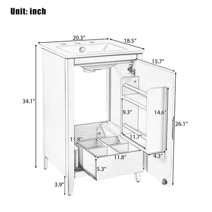 Modern Bathroom Vanity With Sink, Functional Drawer, Soft- Closing Door Noble House