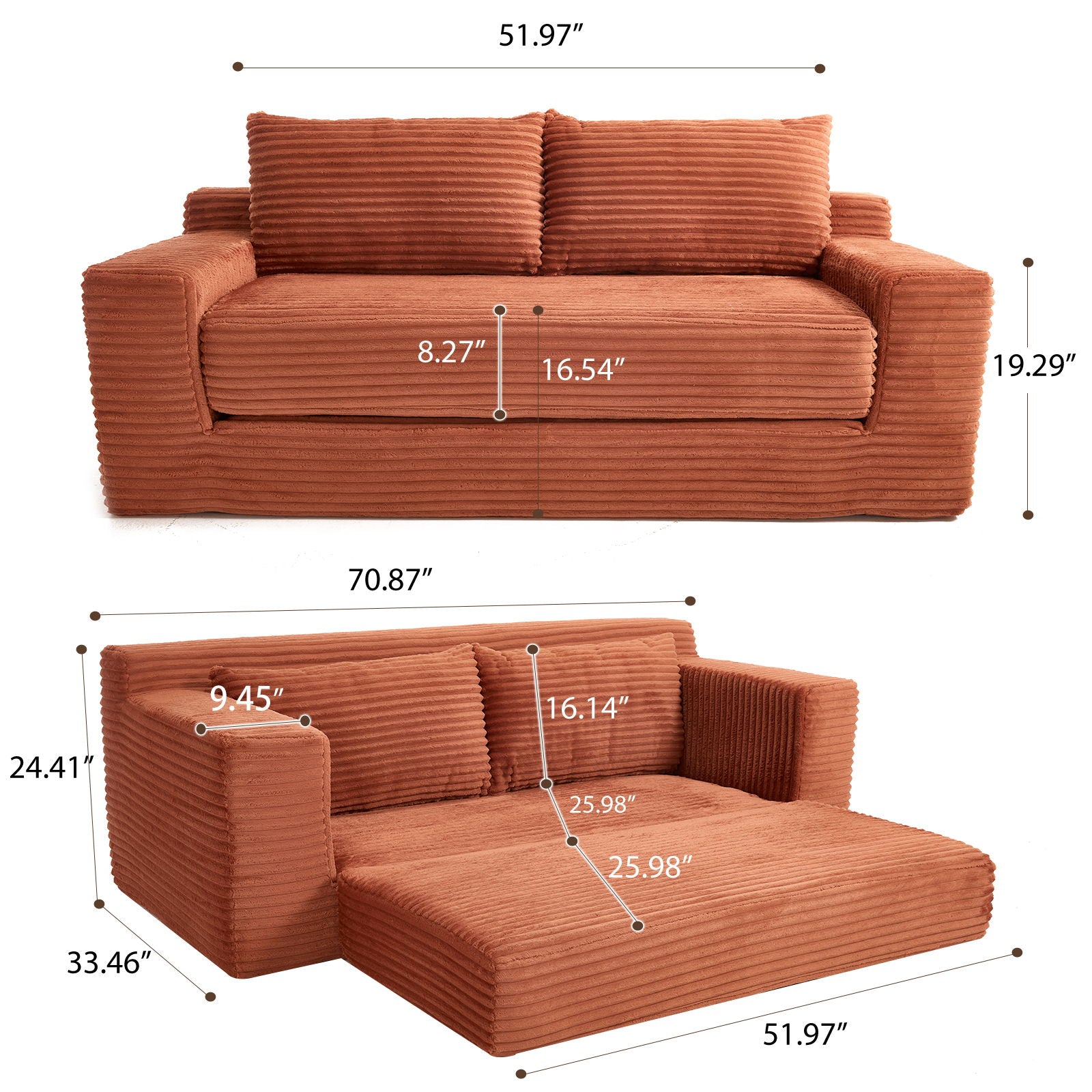 Convertible Loveseat Sofa Bed With Memory Foam & Steel Frame Home Essentials