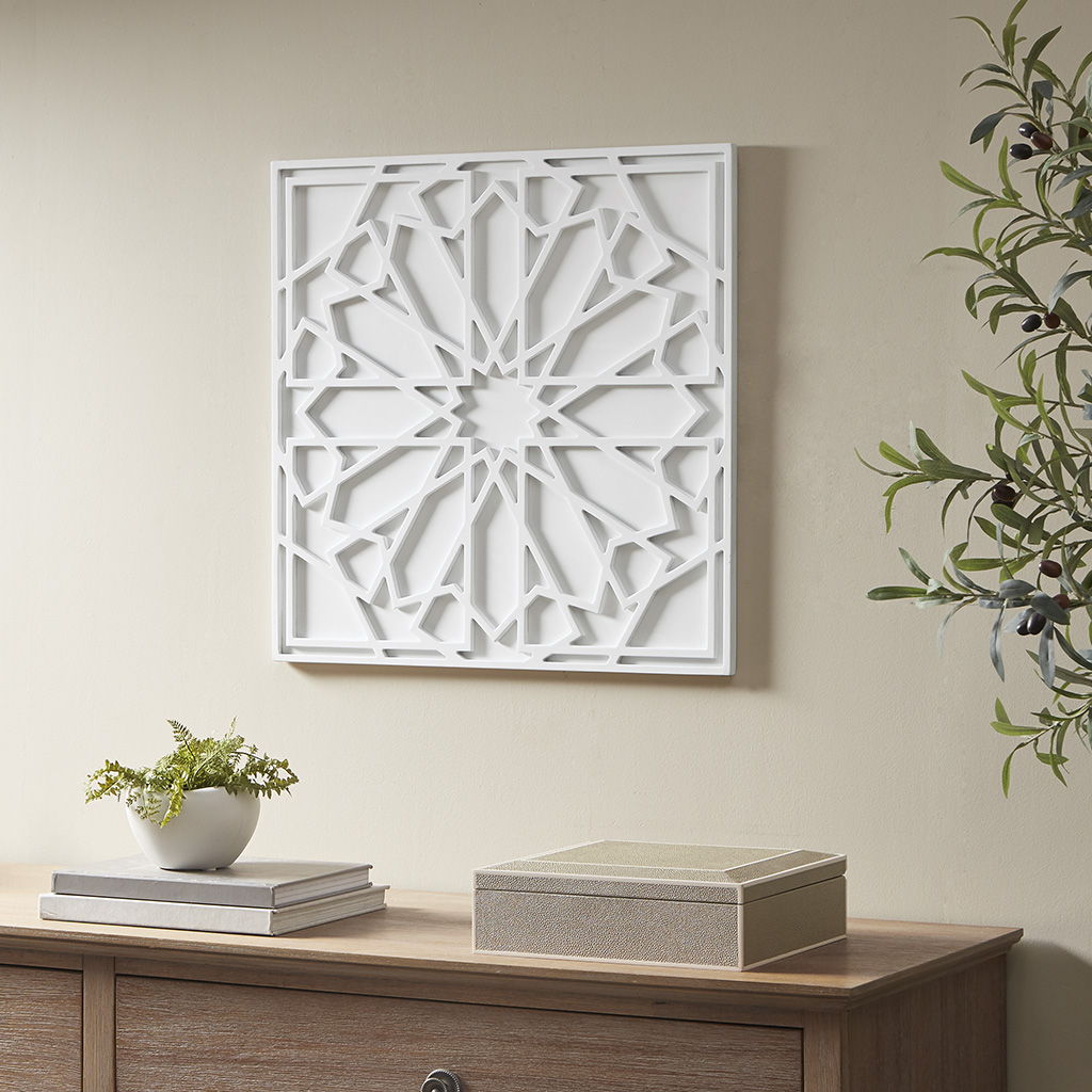 Boho Notion - Square Carved Wall Panel - Off White