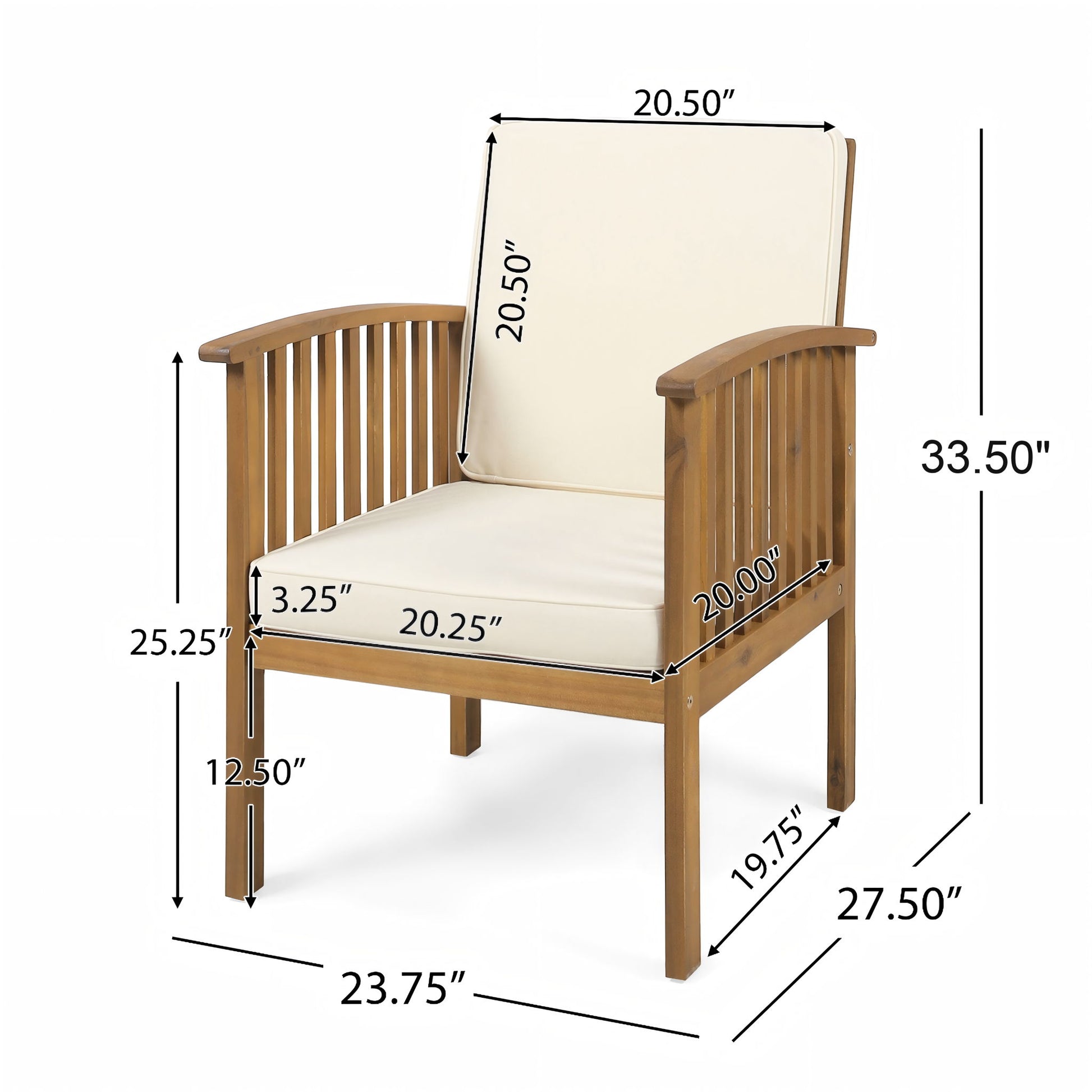 Casa - Acacia Club Chair Coastal Classic Outdoor Seating, Waterproof Fabric Noble House