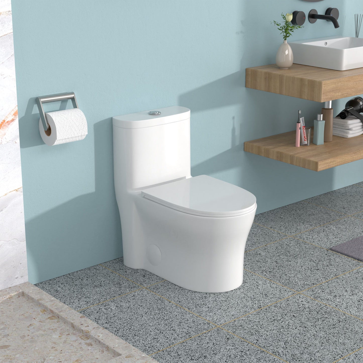 1 Piece Toilet For Bathroom, Dual Flush 1.22/1.6 Gpf, Soft Closing Seat - White Daily Nest