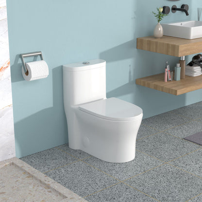 1 Piece Toilet For Bathroom, Dual Flush 1.22/1.6 Gpf, Soft Closing Seat - White Daily Nest