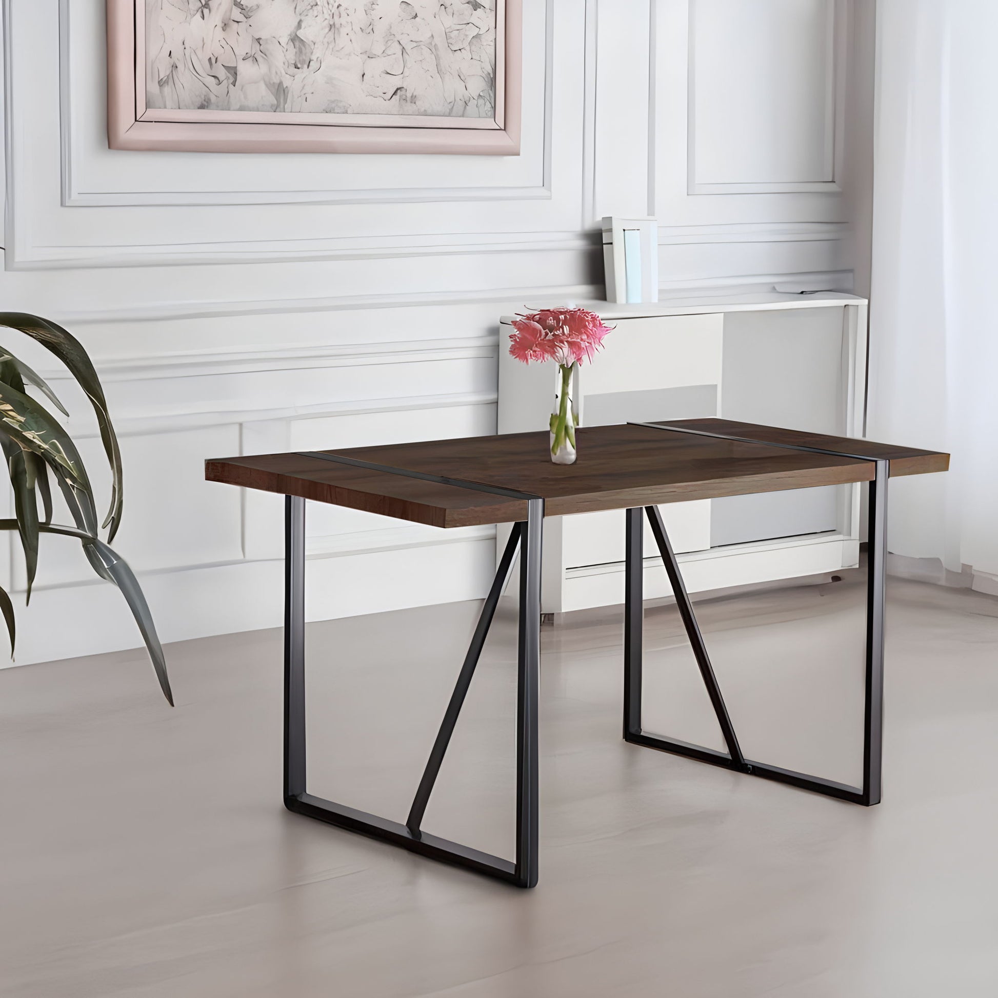 Modern Dining Table With Black Metal Legs For 4 - 6 Person Home Essentials