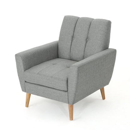 Fabric Channel Stitch Club Chair With Tufted Back - Gray Noble House