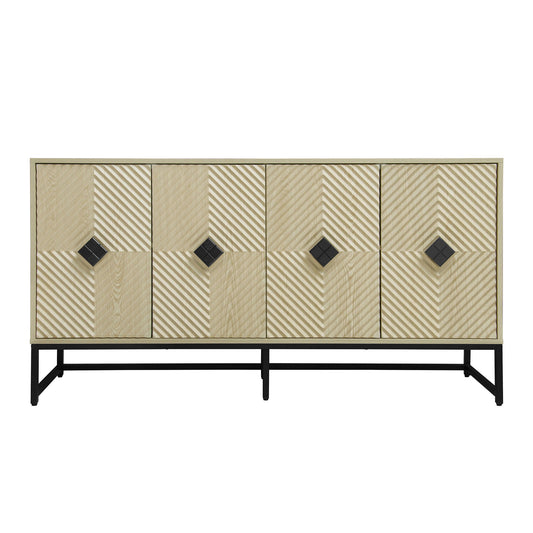 Carved 4 Door Sideboard With Storage, Adjustable Shelf Home Essentials