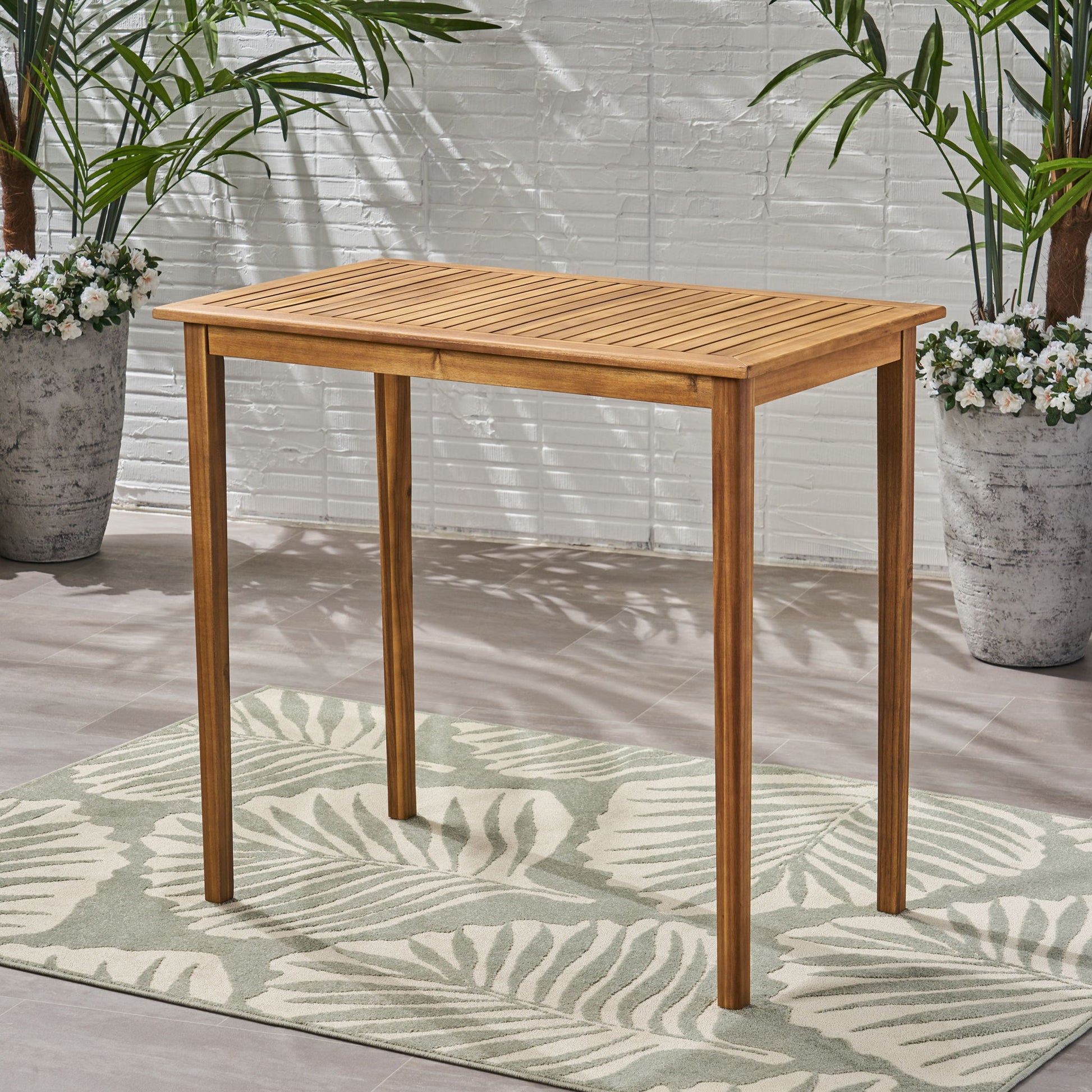 Outdoor Minimalist Acacia Wood Rectangle Bar Table Noble House