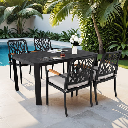 Outdoor Patio Furniture Dining Set With Sunbrella Fabric, Rectangular Table With Umbrella Hole Life Outside