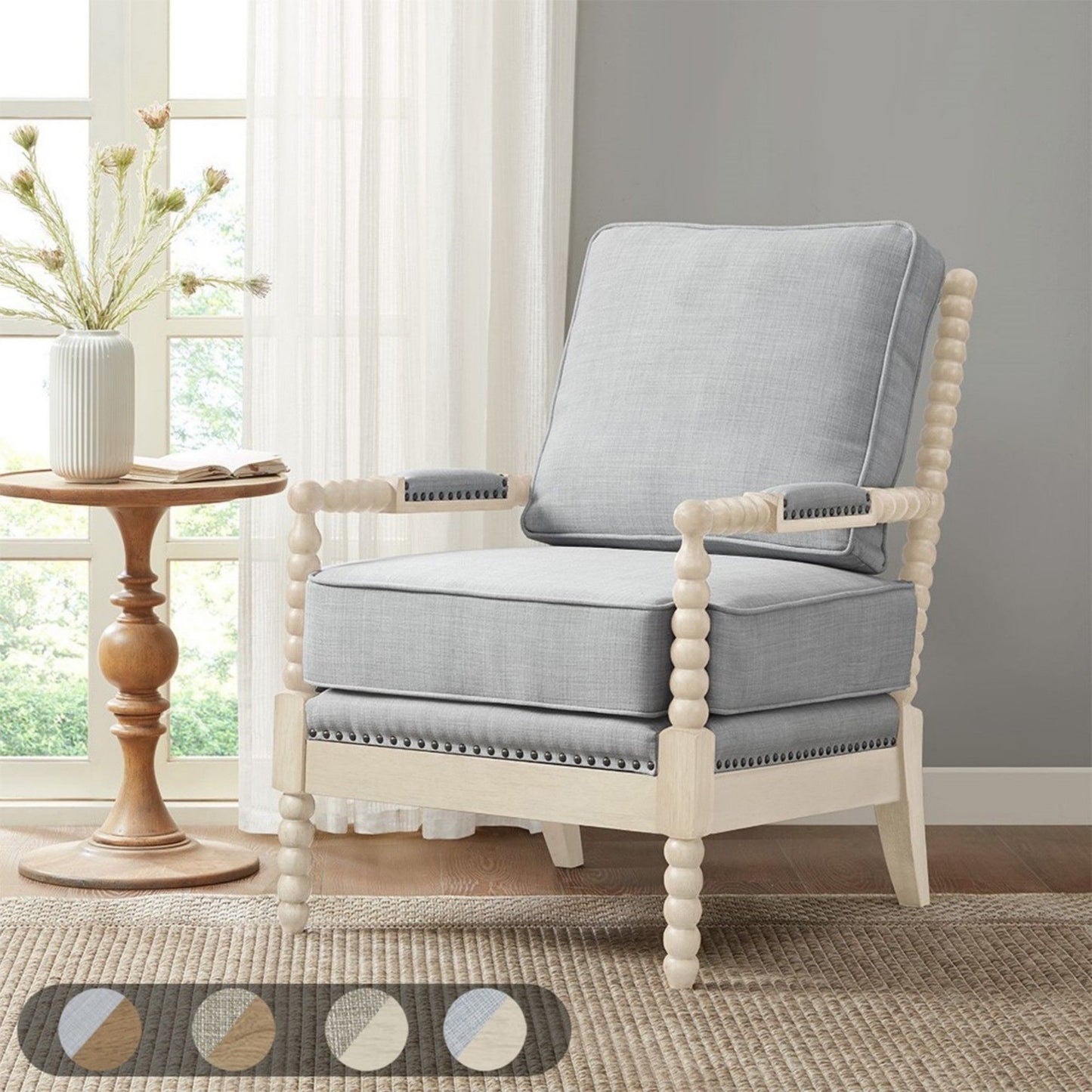 Arm Chair With Open Back Spindle Design, Padded Armrests JLA