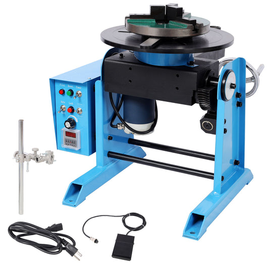 Heavy Duty Rotary Welding Positioner Turntable Table With Manual Tilt And 3 Jaw Lathe Chuck - Blue Daily Nest