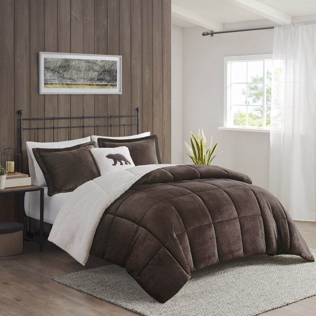 Alton - King Down Alternative Comforter Set - Brown / Ivory Woolrich