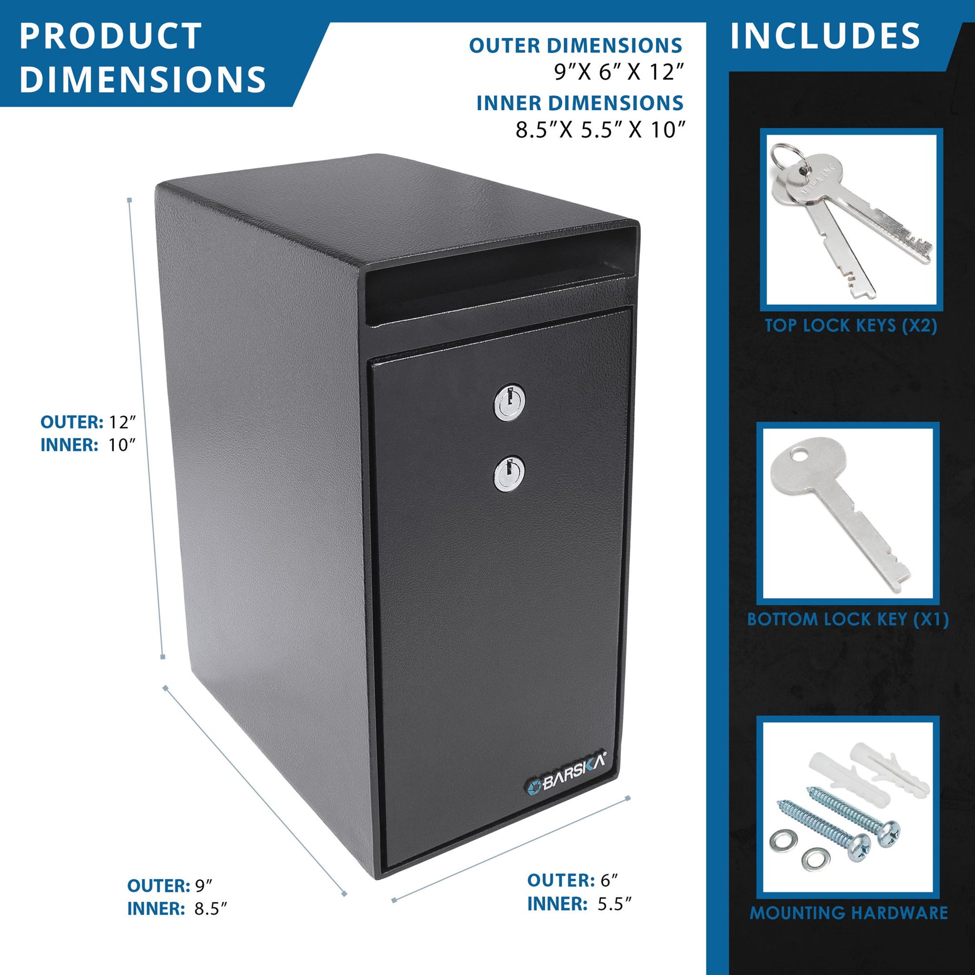 0 27 Cu Ft Dual Key Depository Safe - Black Daily Nest