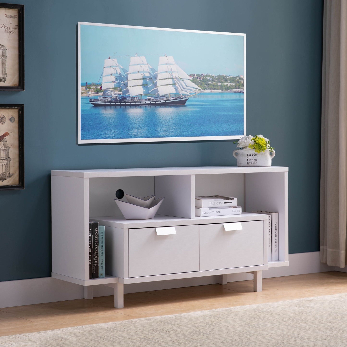 Modern TV Stand & Two Shelves And Two Drawers Home Essentials