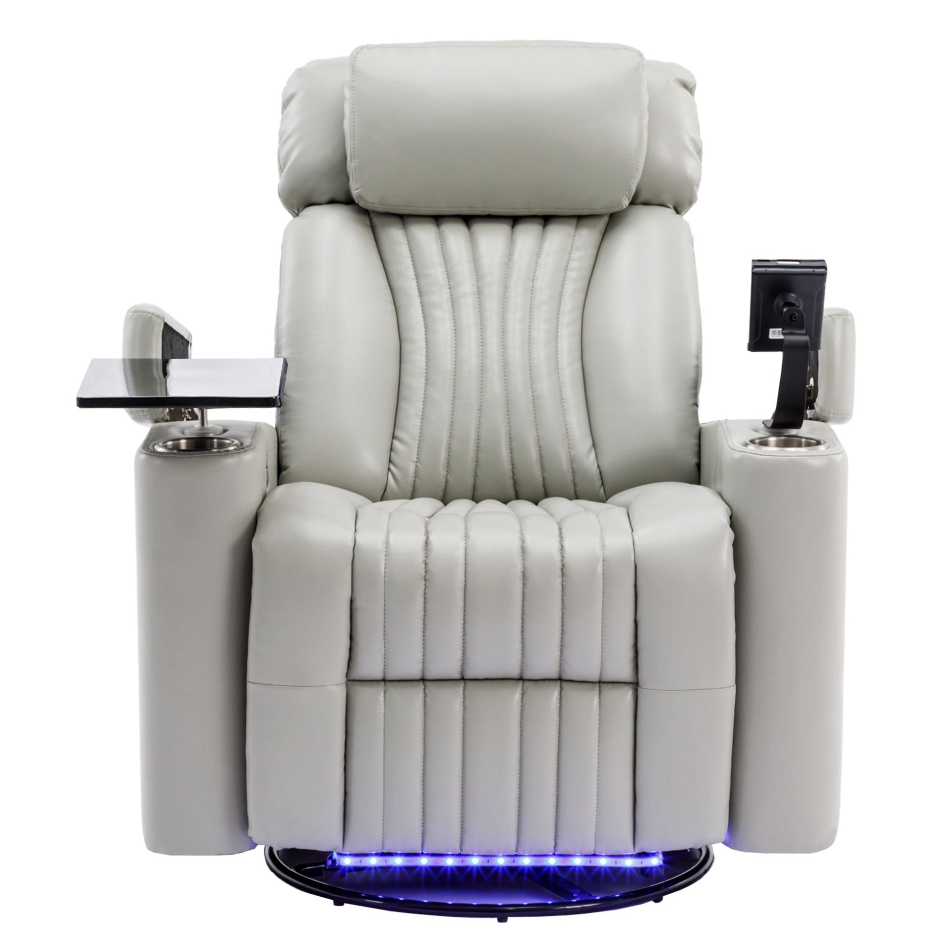 270° Power Swivel Recliner Home Theater Chair With Hidden Arm Storage, LED Light, Cup Holder, And Tray Table Hearth and Haven