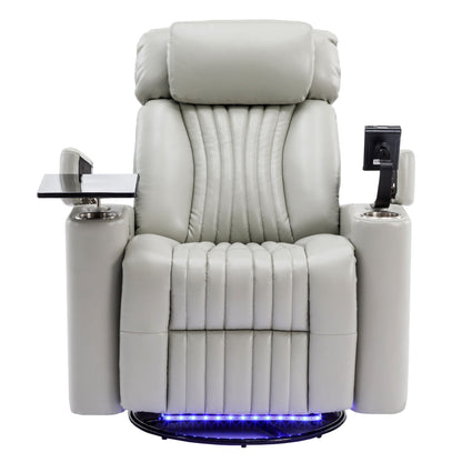 270° Power Swivel Recliner Home Theater Chair With Hidden Arm Storage, LED Light, Cup Holder, And Tray Table Hearth and Haven