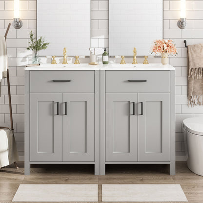 Bathroom Vanity With Ceramic Sink, Soft Close Doors, Flip Drawer, Double Layer Door Shelves Hearth and Haven