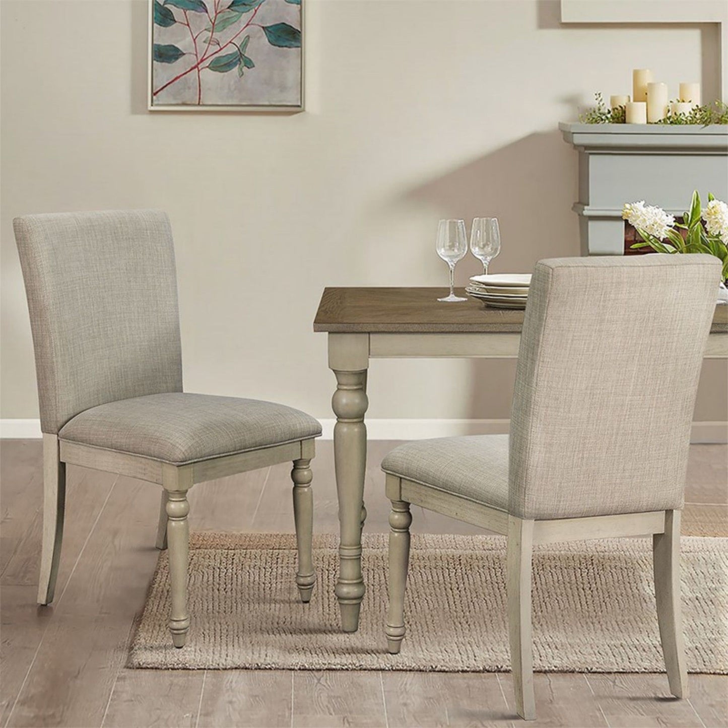 Fiona - Upholstered Dining Chair With Turned Legs (Set of 2) - Light Gray JLA
