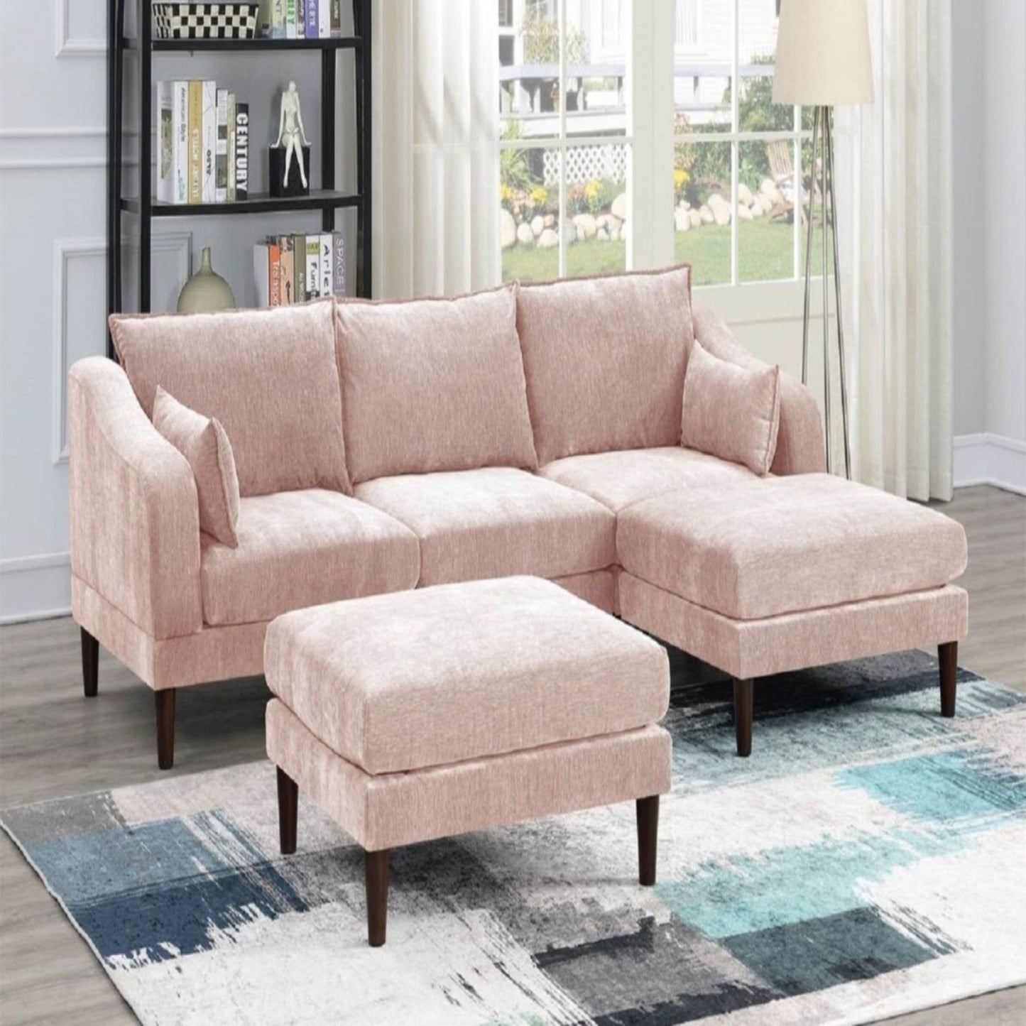 Modular L-Sectional Set With Ottomans - Pink Home Essentials