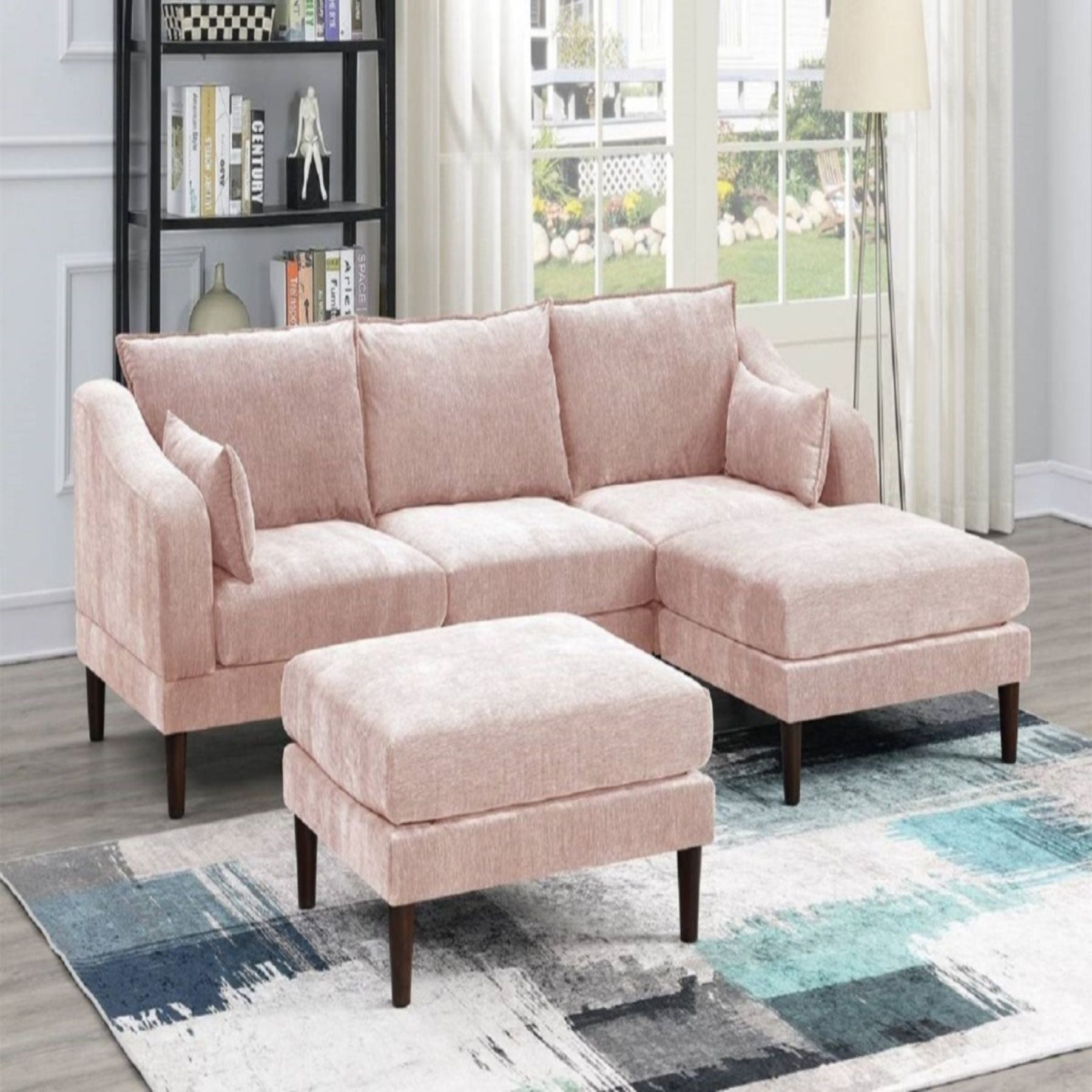 Modular L-Sectional Set With Ottomans - Pink Home Essentials
