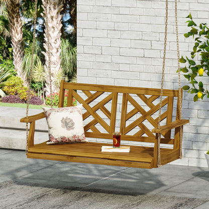 Alejandro - Acacia Wood Porch Swing With Slat Panel Seating Noble House