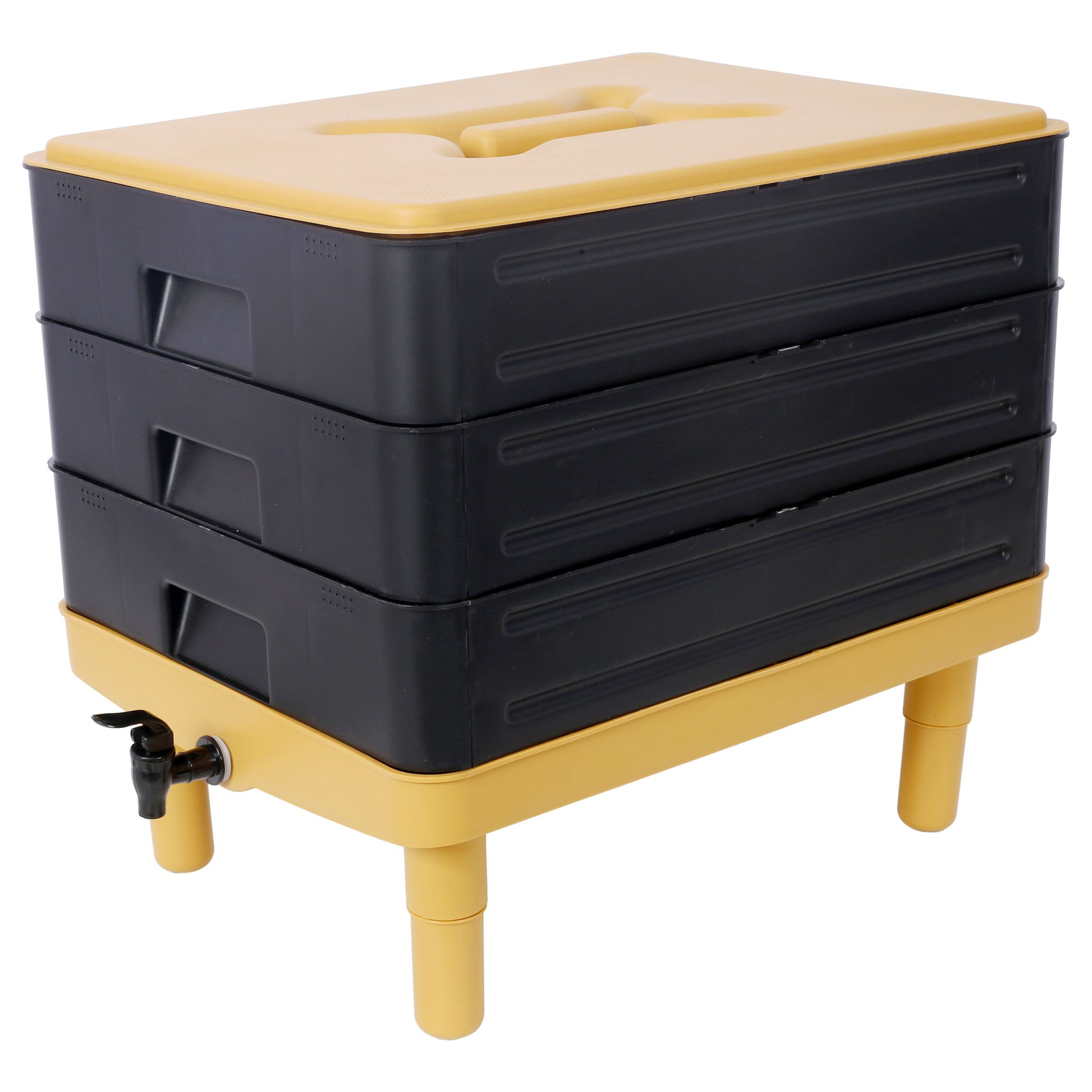 Durable 3 Tray Worm Farm Kit For Efficient Vermicomposting, 65L Capacity - Yellow / Black Daily Nest