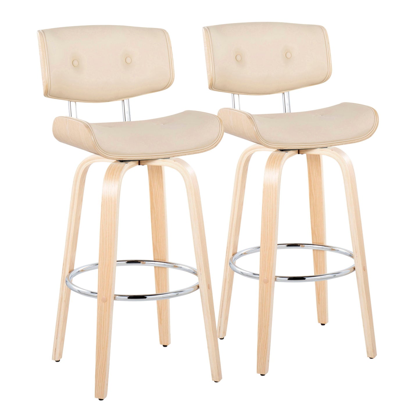 Lombardi - Mid Century Modern Fixed Height Barstool With Swivel With Round Footrest (Set of 2) Lumi Source