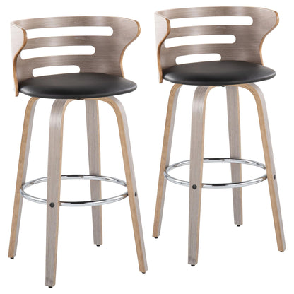 Cosini - Mid Century Modern Fixed Height, Barstool With Swivel With Round Footrest (Set of 2) Lumi Source