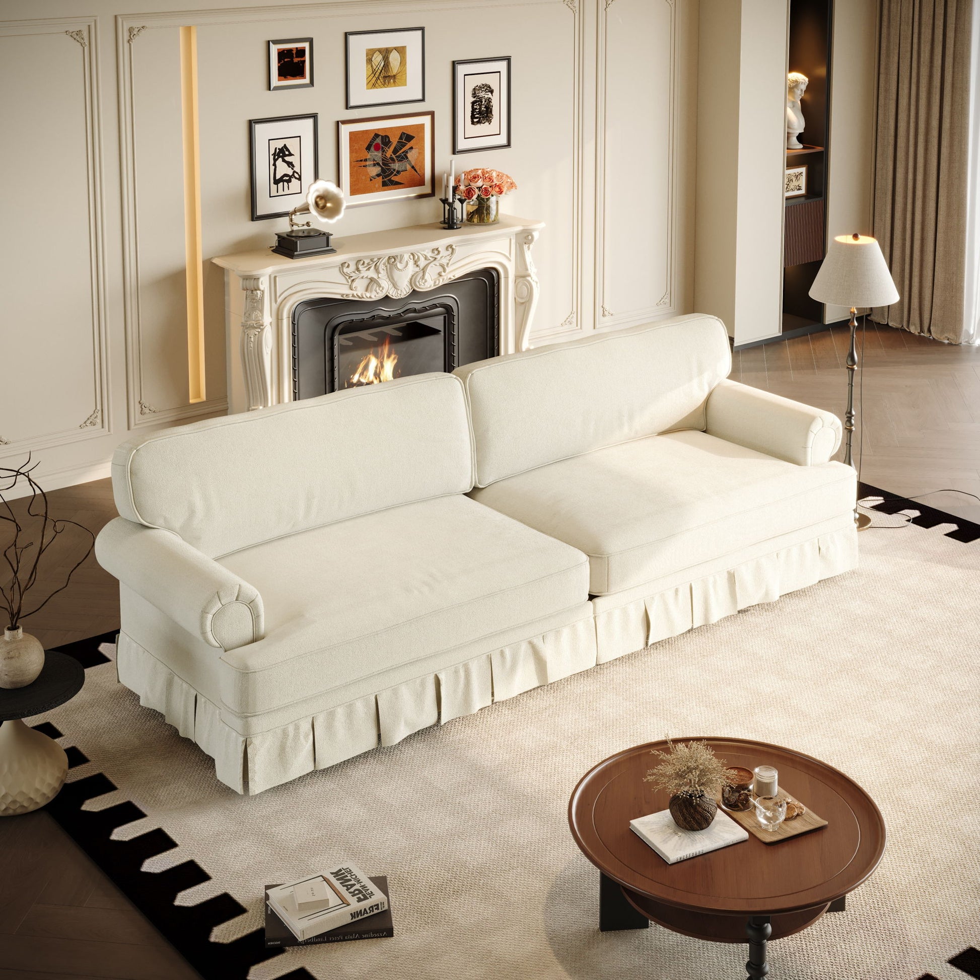 Luxuriously Comfortable Cloud Couch Sofa With Elegant Rolled Arms & Pleated Skirt Design Home Essentials