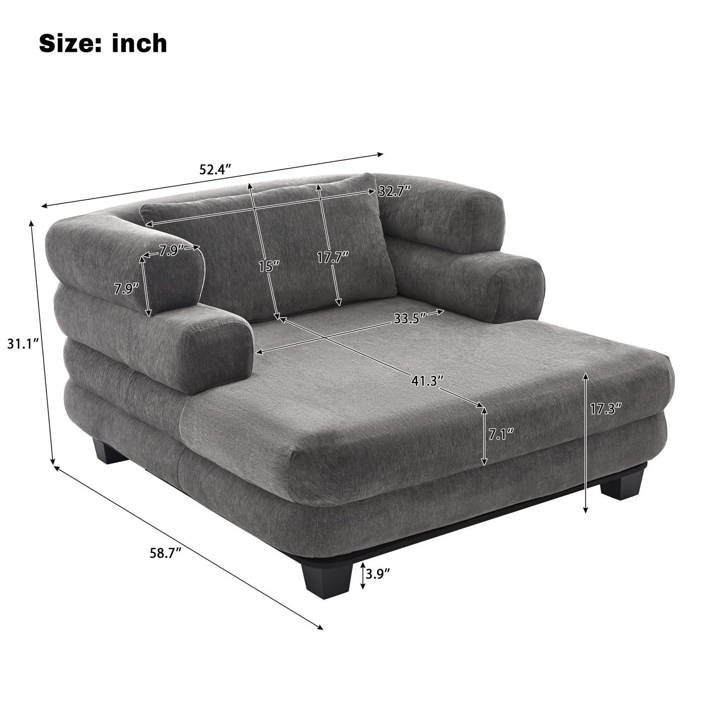 Oversized Chaise Lounge Sofa Bed With Deep Seat And Layered Armrests Noble House