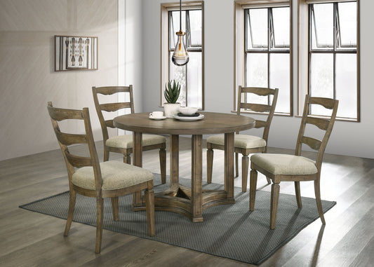 Parfield - 5 Pieces Round Dining Room Set - Light Brown / Oak Acme
