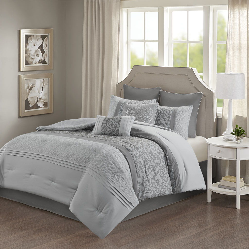 Ramsey - Queen Embroidered 8 Piece Comforter Set - Gray