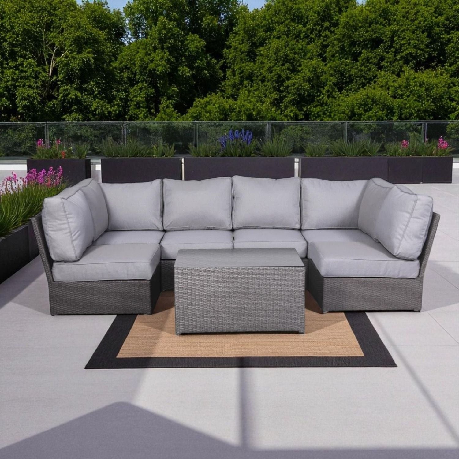 Comfortable Modern Patio Rattan Sectional Set With Cushions LSI Patio Furniture
