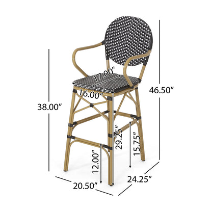 Outdoor Wicker And Aluminum French Barstools (Set of 2) Noble House