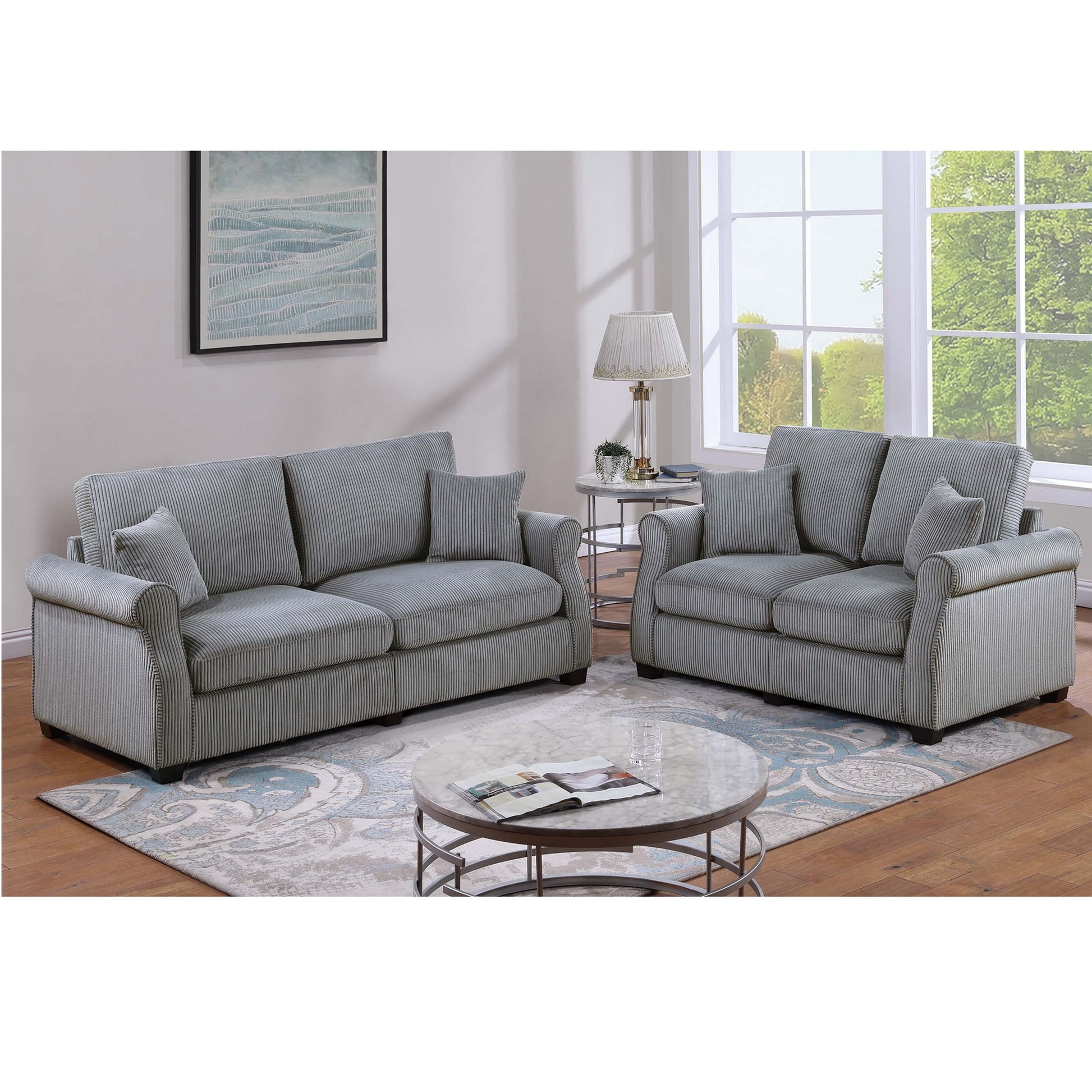 Contemporary 2 Piece Sofa Set With Matching Pillows Home Essentials