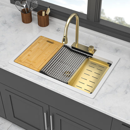 Waterfall Kitchen Sink With Pull Out Faucet & Cup Washer Daily Nest