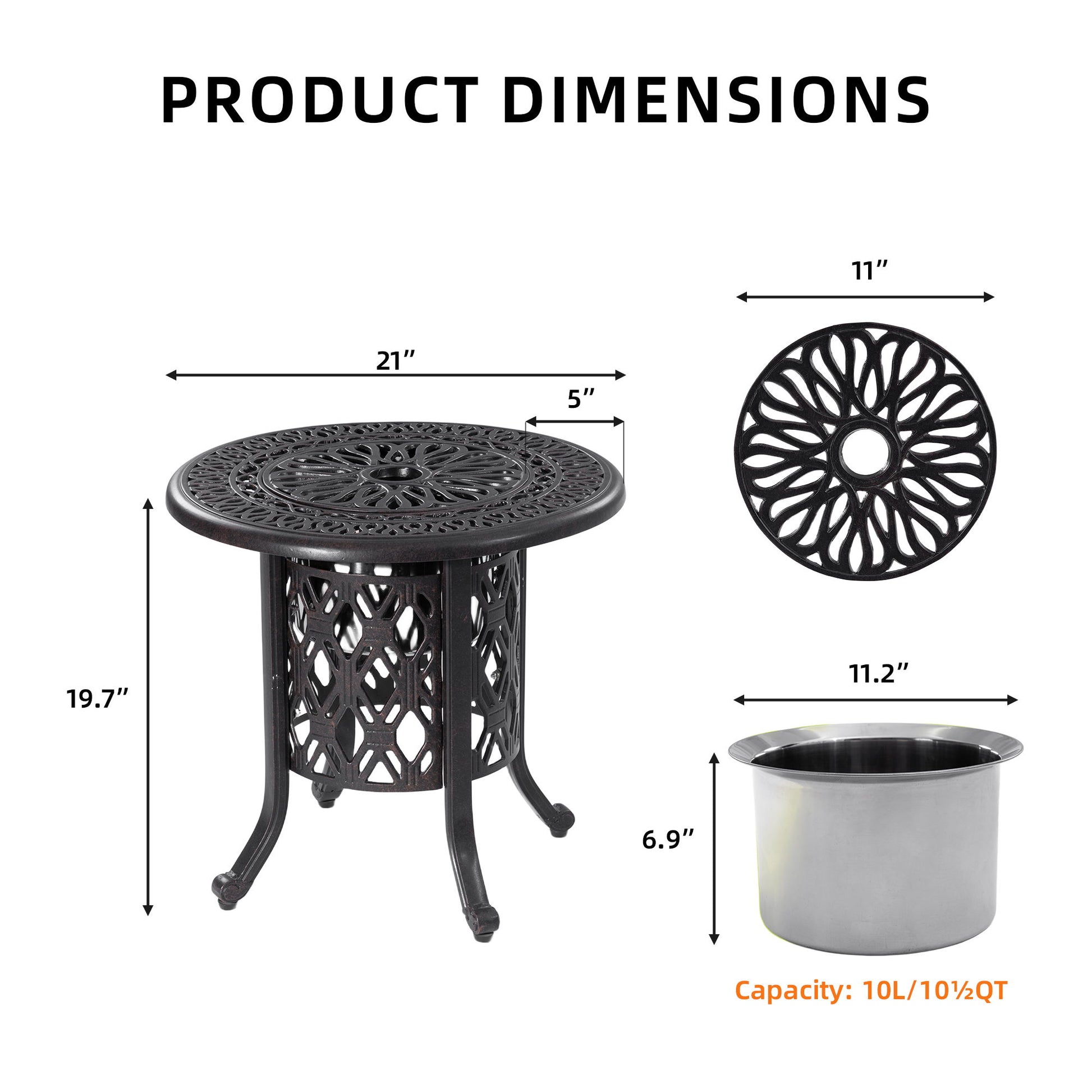 Side Table With Removable Ice Bucket, Hand Brushed Finish, Food Grade Bucket For Indoor & Outdoor Use - Antique Bronze Life Outside
